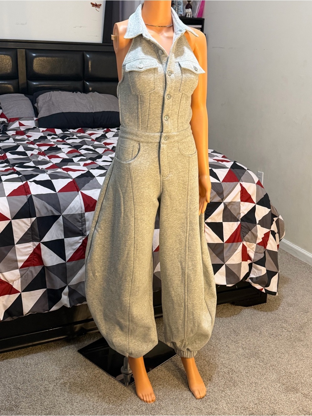 NWT Fashion Nova Private Fitting Halter Jogger Leg Jumpsuit - Heather Grey XS